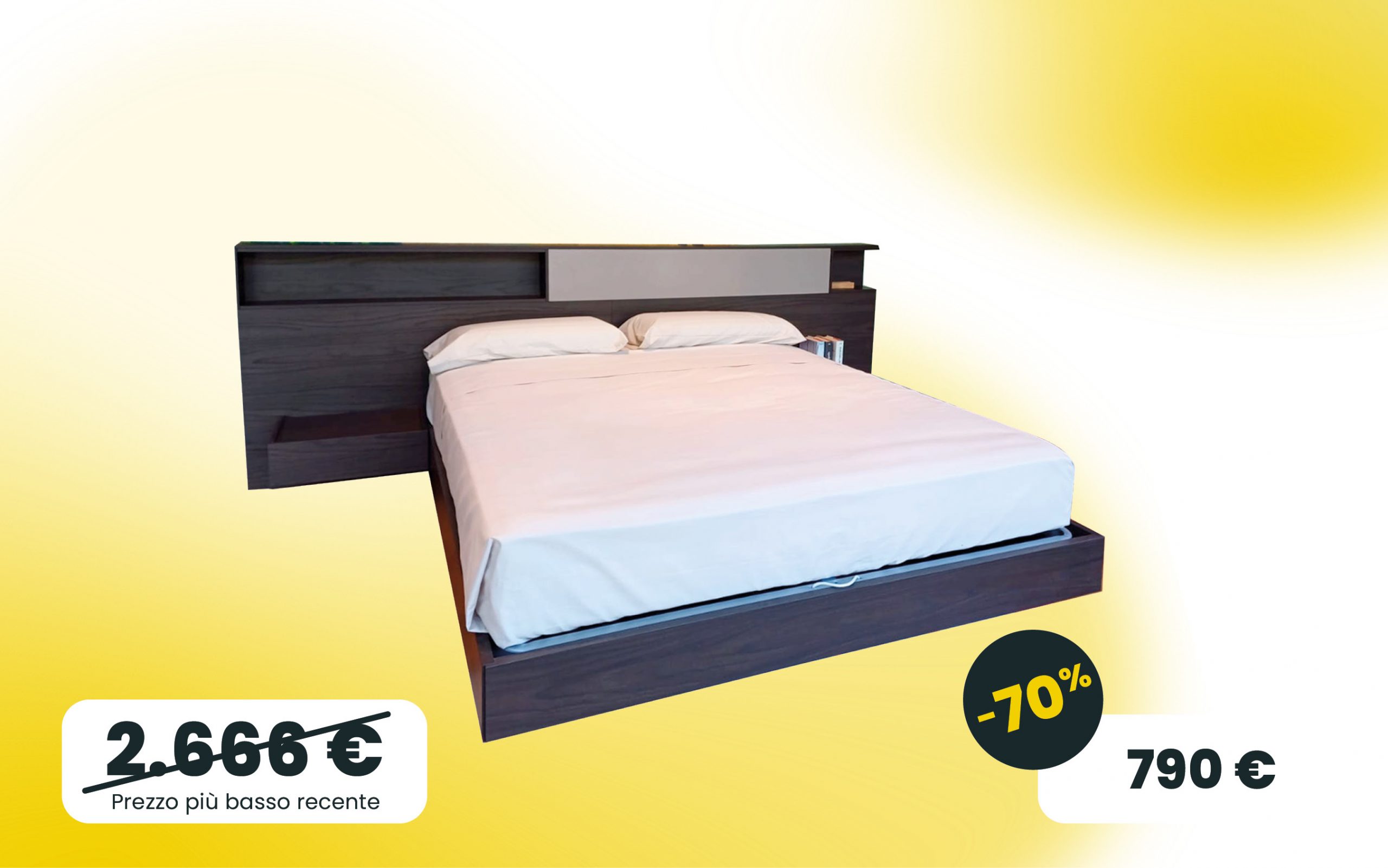 Letto matrimoniale con contenitore con testiera con comodini tutto in Noce moro e inserito in Visone