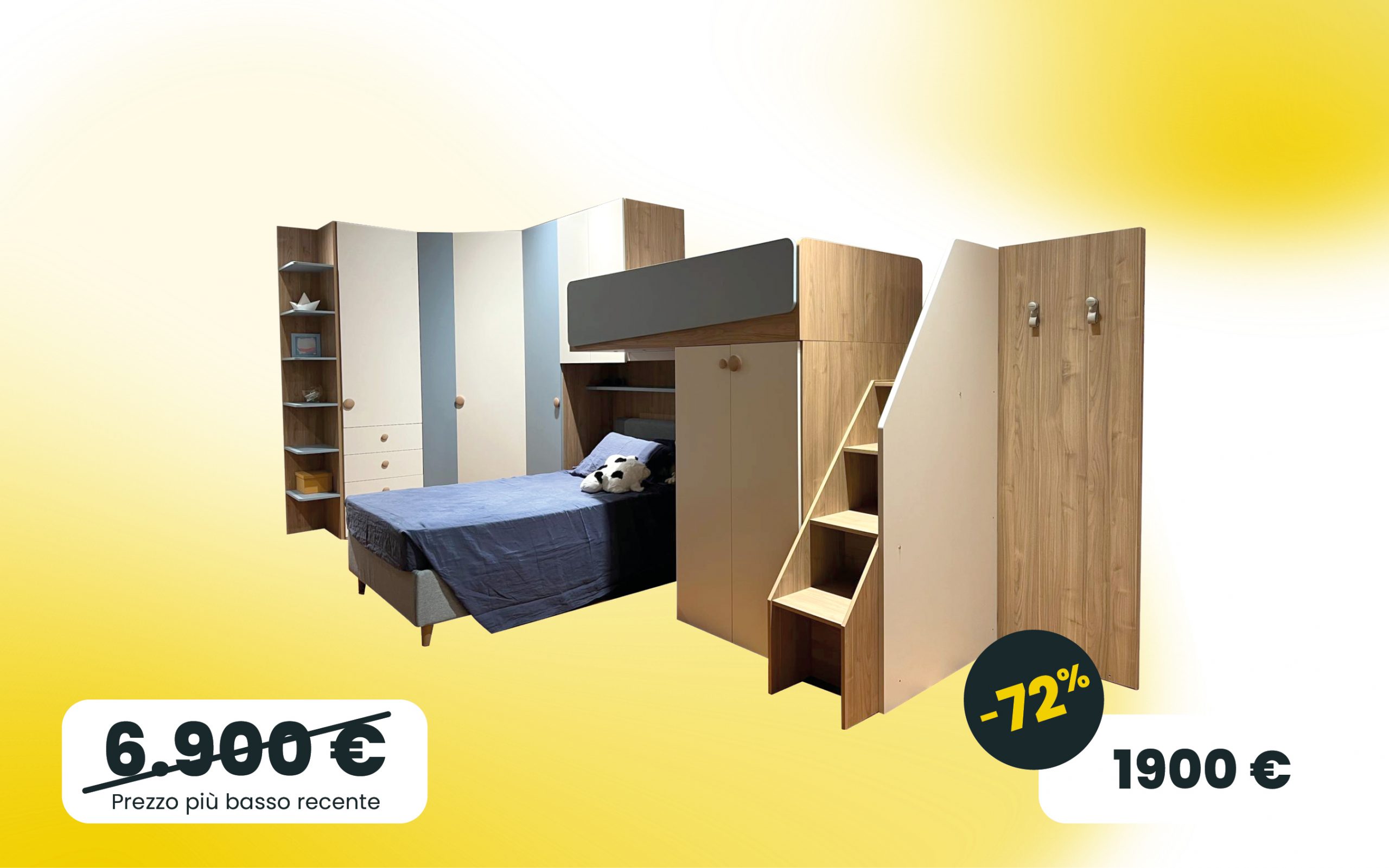 Cameretta con soppalco in Noce biondo, Orzo e carta da zucchero